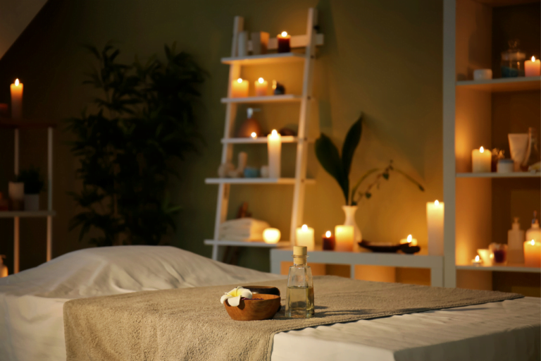 Ett rum ordnat för massage