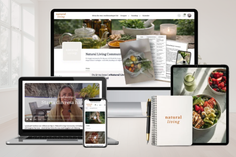 Natural Living Community medlemskap inom holistisk hälsa – plattform med föreläsningar, guider, recept och vägledning av näringsterapeut för hormonbalans och naturlig hälsa